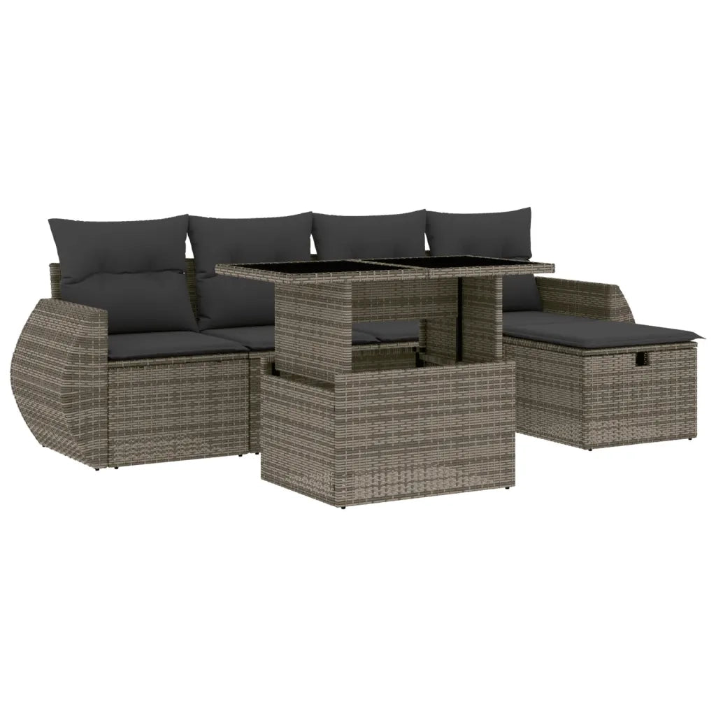 Set Divano da Giardino 6 pz con Cuscini Grigio in Polyrattan