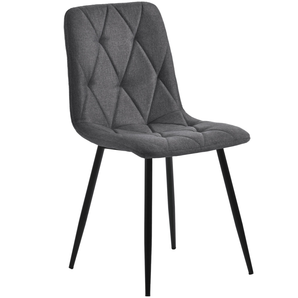 Sedia da pranzo set di 4 imbottita con schienale, gambe in metallo, in lino grigio