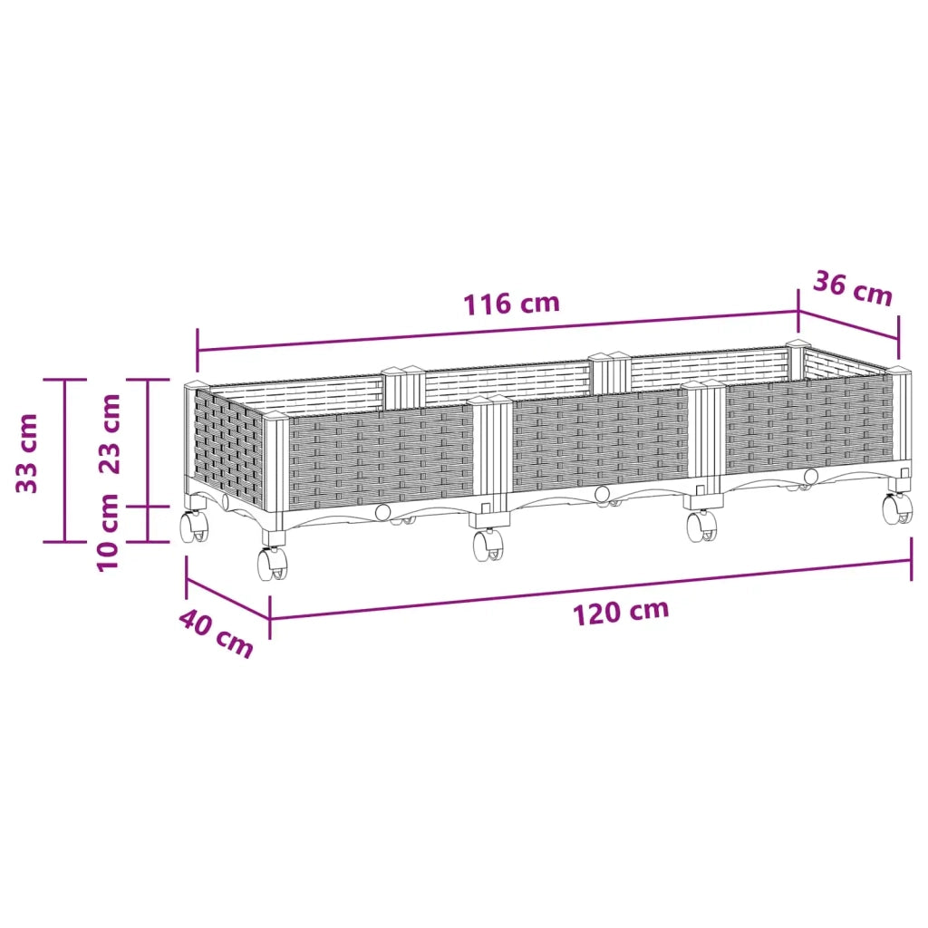 Vaso da Giardino con Ruote Grigio Chiaro 120 x 40 x 33 cm PP 3423044