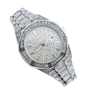 Trade Shop - Orologio Polso Acciaio Strass Analogico Brillantini Calendario Elegante Silver -