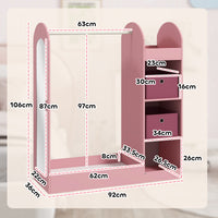 Armadio Aperto Appendiabiti per Bambine con Specchio e Ripiani 92x36x106 cm Rosa