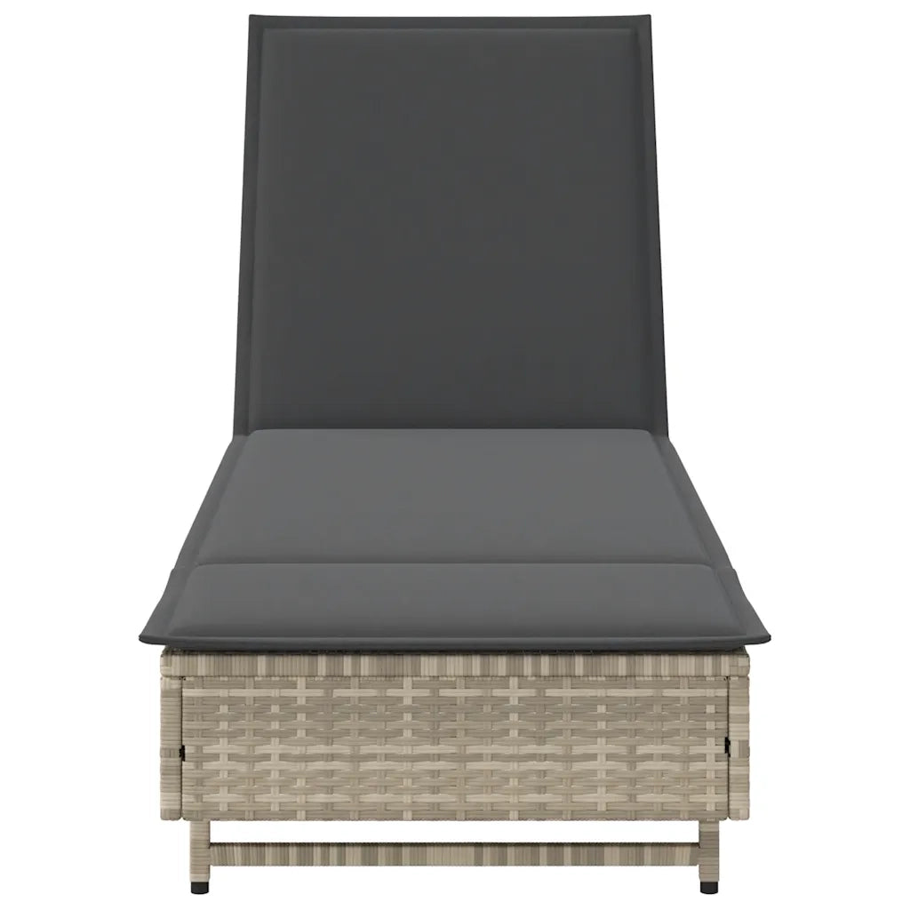 Lettino Prendisole con Ruote e Cuscino Polyrattan Grigio Chiaro 4104038