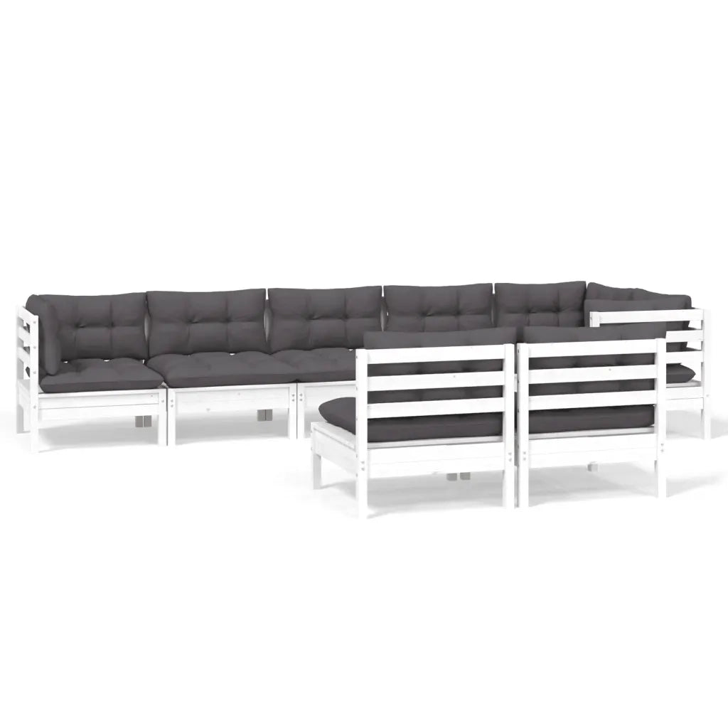 Set Divani da Giardino 8 pz con Cuscini Bianchi Legno di Pino 3096455