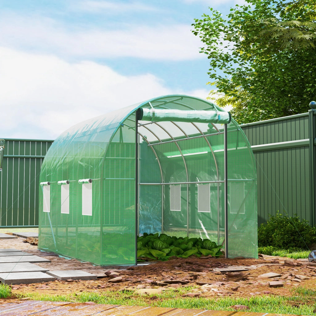 Serra da giardino in plastica con struttura in acciaio e porte a rullo ¨C zephmum ¨C Verde