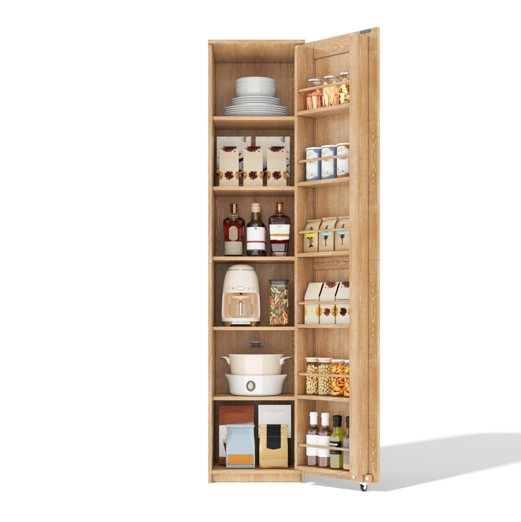 Mobile dispensa alto con ripiani regolabili e vani sulla porta; 40 x 40 x 183 cm; MDF naturale
