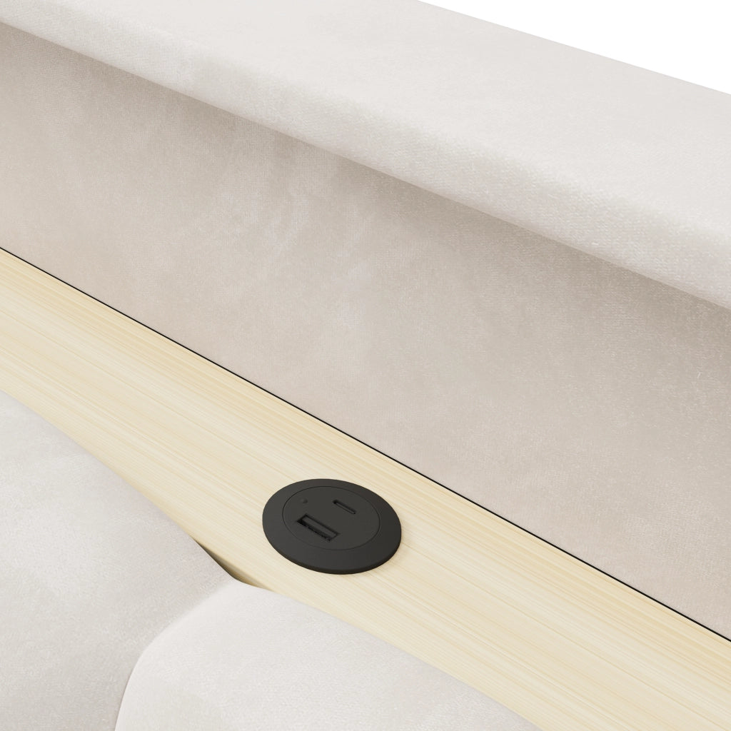 Letto contenitore 180 × 200 cm con LED, vano testiera, USB e Type-C, senza materasso, in velluto beige