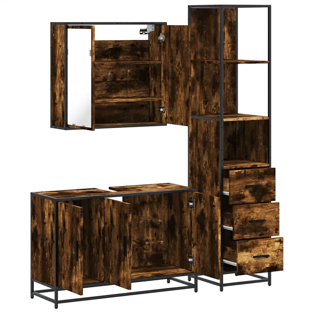 vidaXL Set Mobili da Bagno 3 pz Rovere Fumo in Legno Multistrato