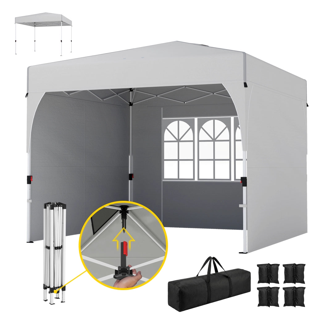 Gazebo da giardino 3x3m pieghevole ¨C zephmum ¨C crema, protezione UV50+, 3 pareti laterali