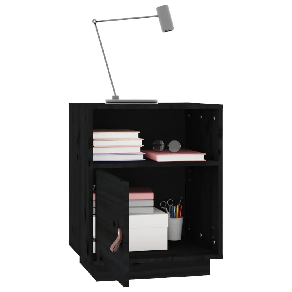Comodino Nero 40x34x55 cm in Legno Massello di Pino cod mxl 30250