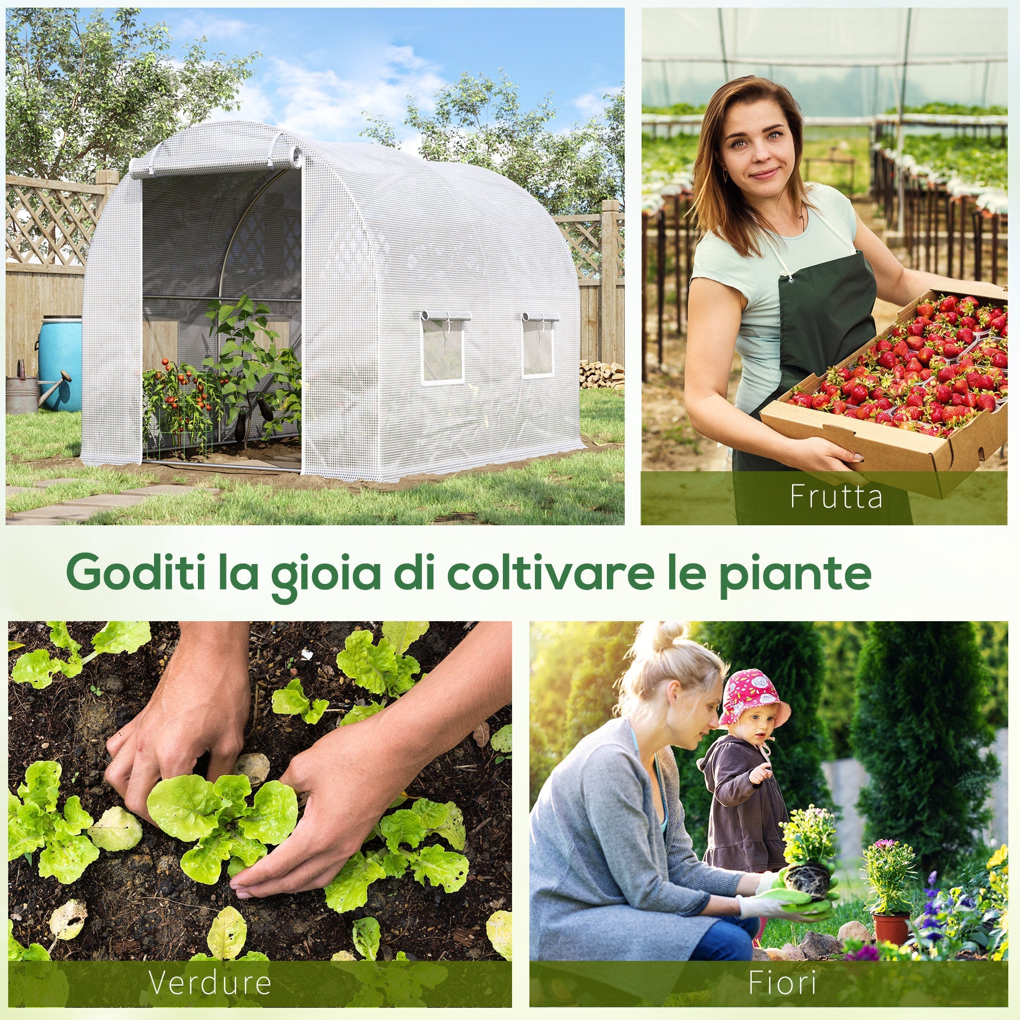 Serra a Tunnel 300x200x190 cm con 4 Finestrelle e Ingresso a Zip Acciaio Zincato e PE Bianco