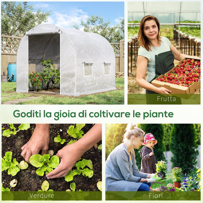 Serra a Tunnel 300x200x190 cm con 4 Finestrelle e Ingresso a Zip Acciaio Zincato e PE Bianco