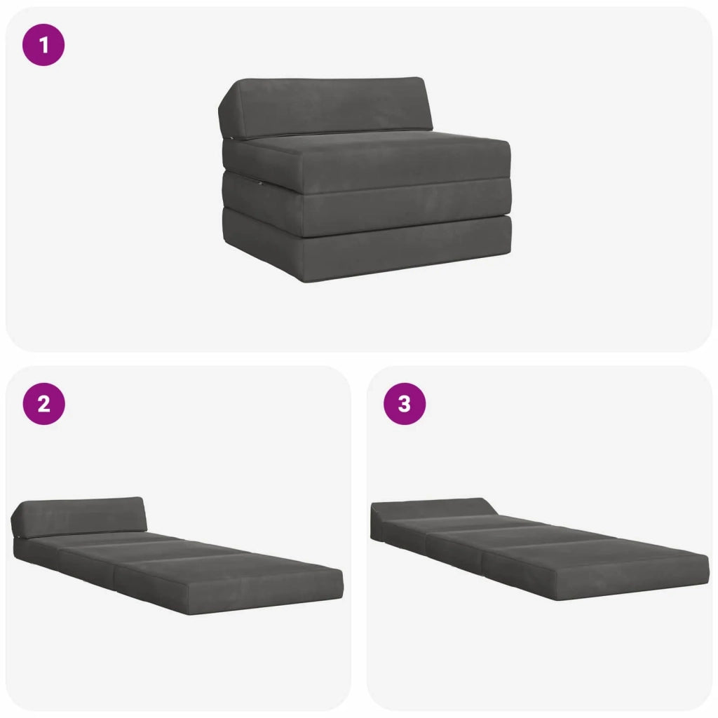 Divano Letto Pieghevole Grigio Scuro 200 x 70 x 10 cm Velluto 900025