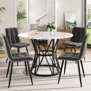 Tavolo da pranzo rotondo con 4 sedie, piano effetto marmo, gambe in metallo, per cucina e sala da pranzo, 100 cm