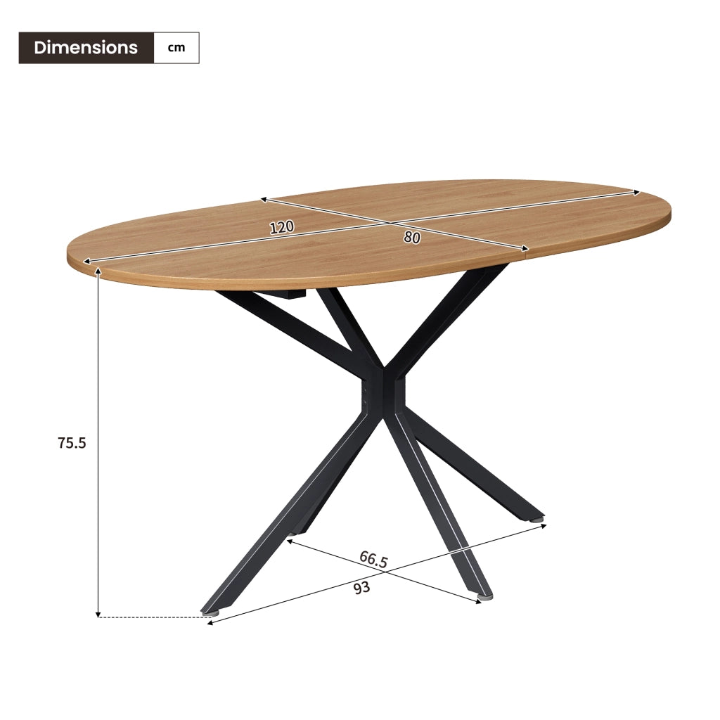 Tavolo da pranzo per 4-6 persone con piano in MDF e gambe incrociate, per cucina e sala da pranzo, naturale 120 × 80 × 75,5 cm