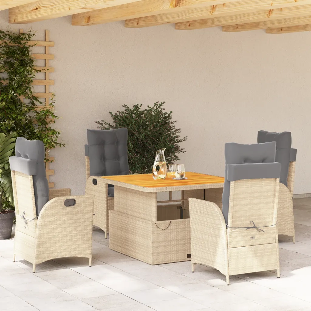 Set da Pranzo da Giardino 5 pz con Cuscini Beige in Polyrattan 3277485