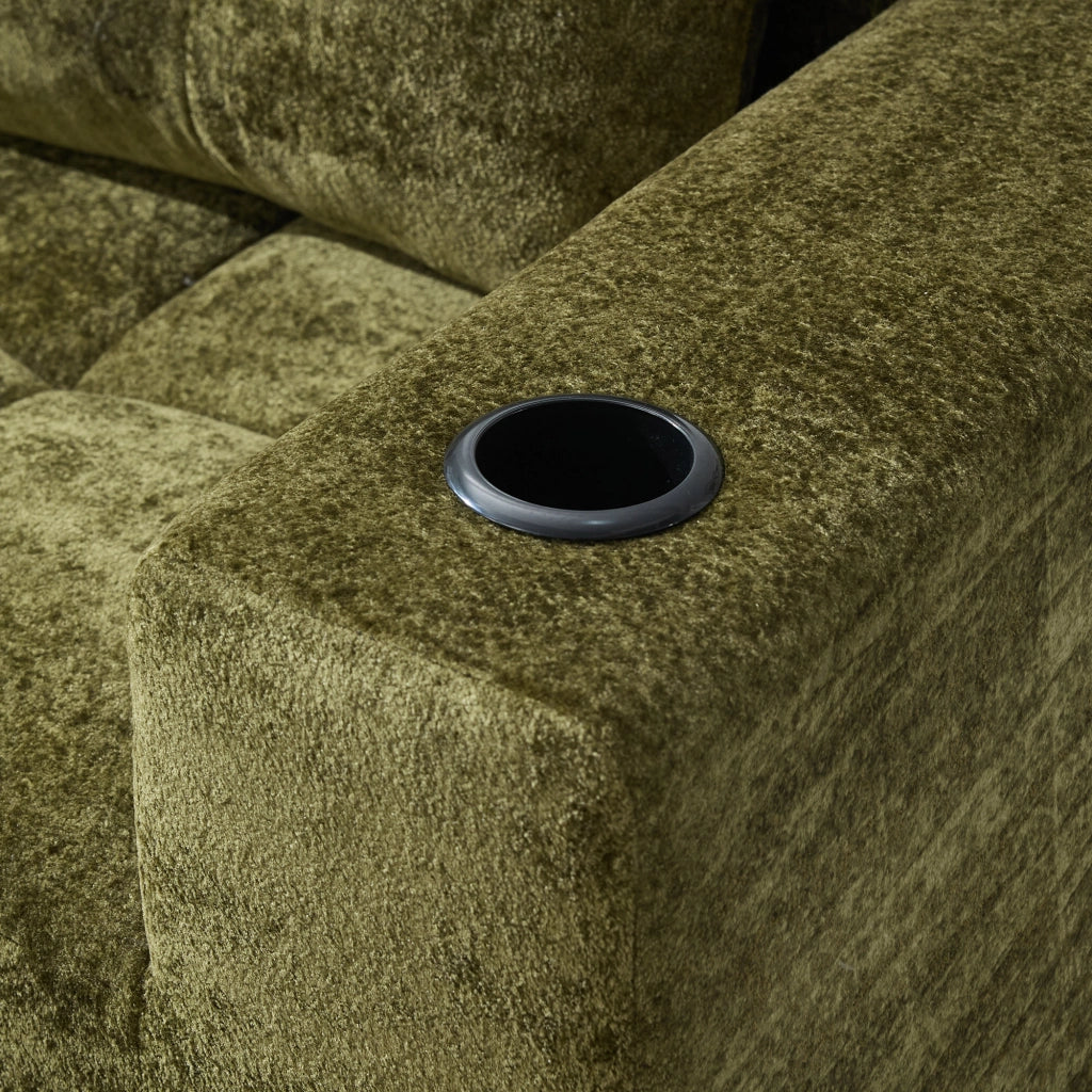 Divano angolare 4-5 posti con portabicchieri, Stile Moderno, in Chenille Verde