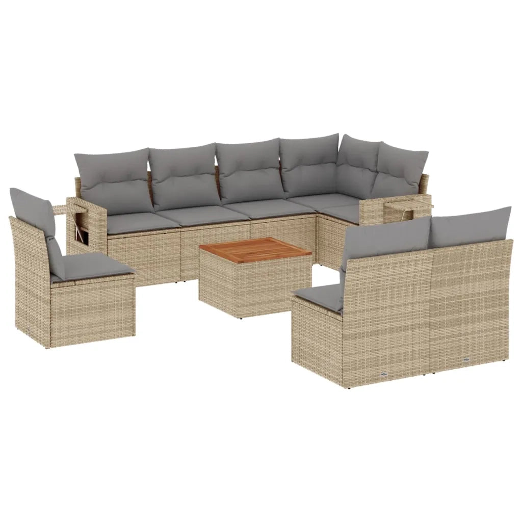 Set Divano da Giardino 9 pz con Cuscini Beige Misto Polyrattan 3256934