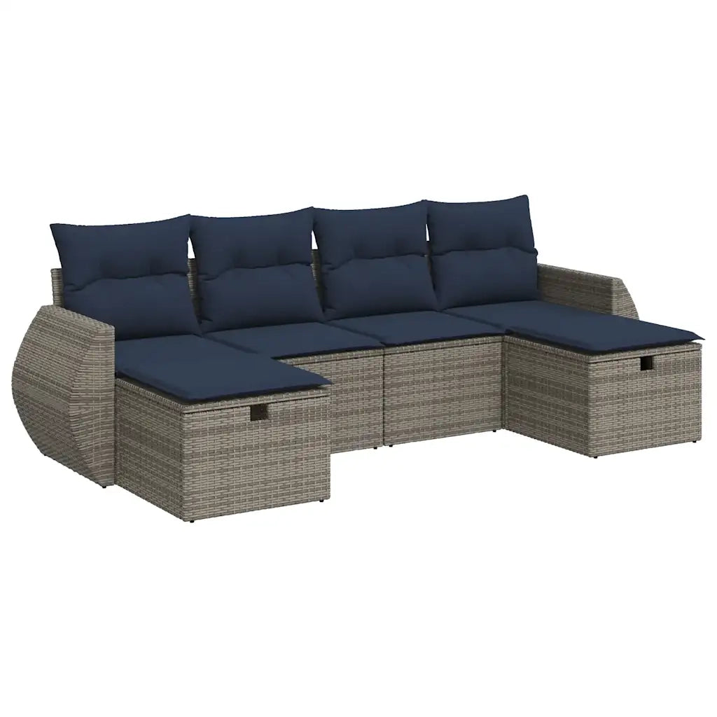 Set Divano da Giardino 6 pz con Cuscini Grigio in Polyrattan 3325627