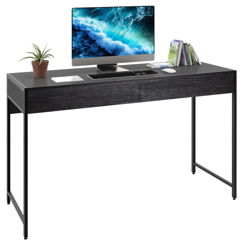 Scrivania di legno con 2 cassetti per ufficio, Tavolo per computer con struttura in acciaio Nero-Scrivanie