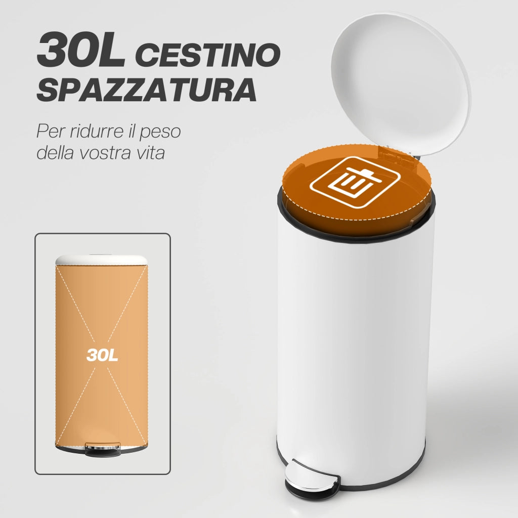 Pattumiera a Pedale 30L ¨C zephmum ¨C Bianco Crema 36x30x63.5 cm