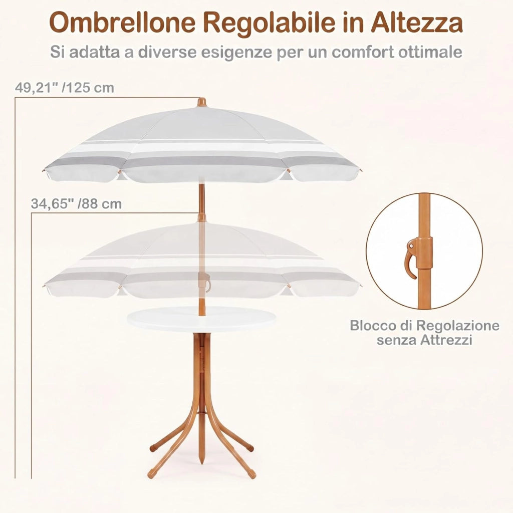 Set Tavolo e Sedie da Giardino per Bambini con Ombrellone (Naturale)