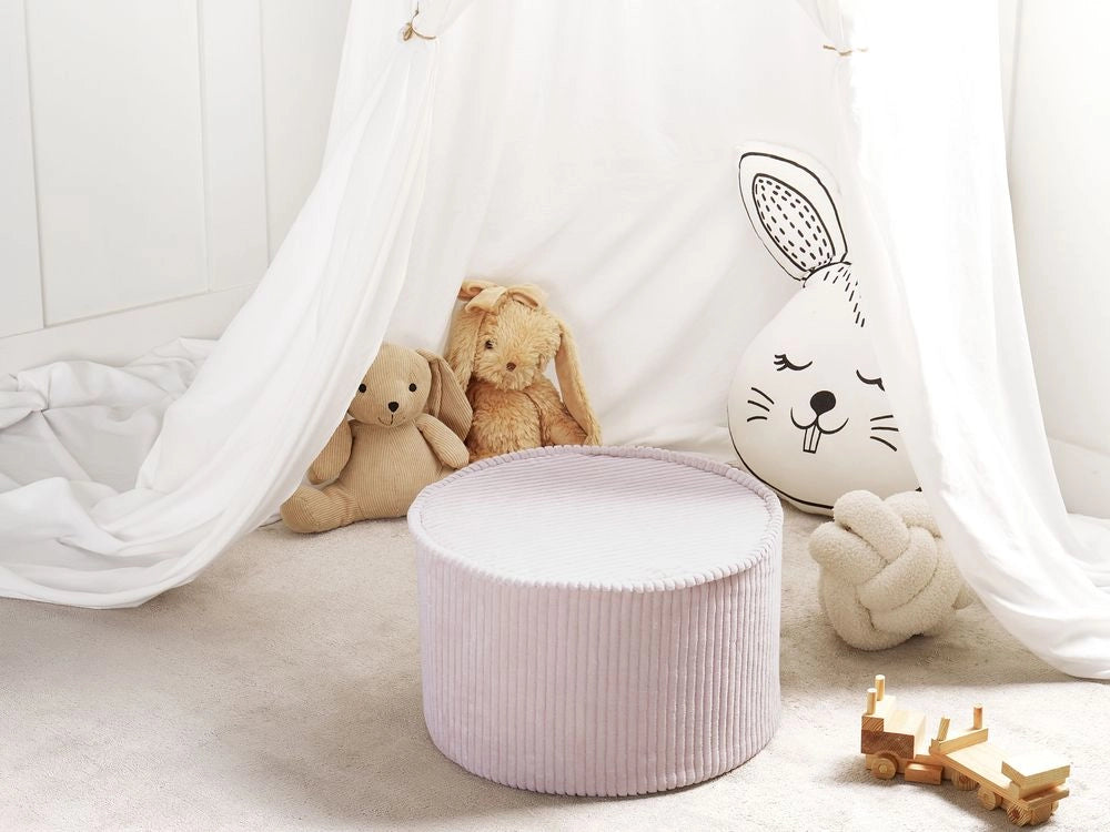 Pouf in cotone beige chiaro 40 x 25 cm Tessuto rotondo Struttura in velluto a coste Rivestimento sfoderabile Lavabile in lavatrice