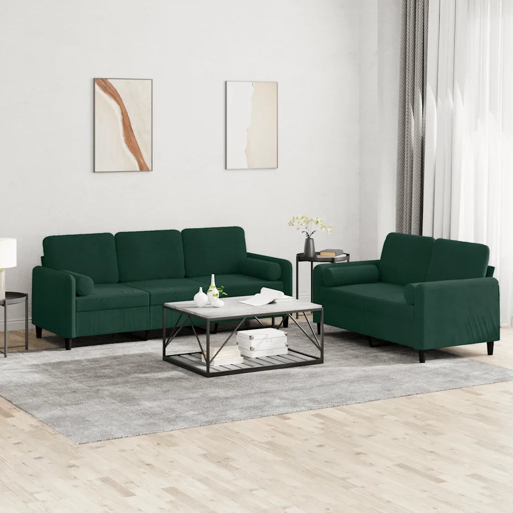 Set di Divani 2 pz con Cuscini Verde Scuro in Velluto 3202036