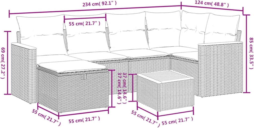 Set da pranzo da giardino 7 pezzi e cuscini in rattan sintetico nero, Set Tavolo e Sedie Giardino, Tavolo e Sedie Terrazza, Mobili da Giardino Esterno, Set di Mobili Da Giardino - 3265304