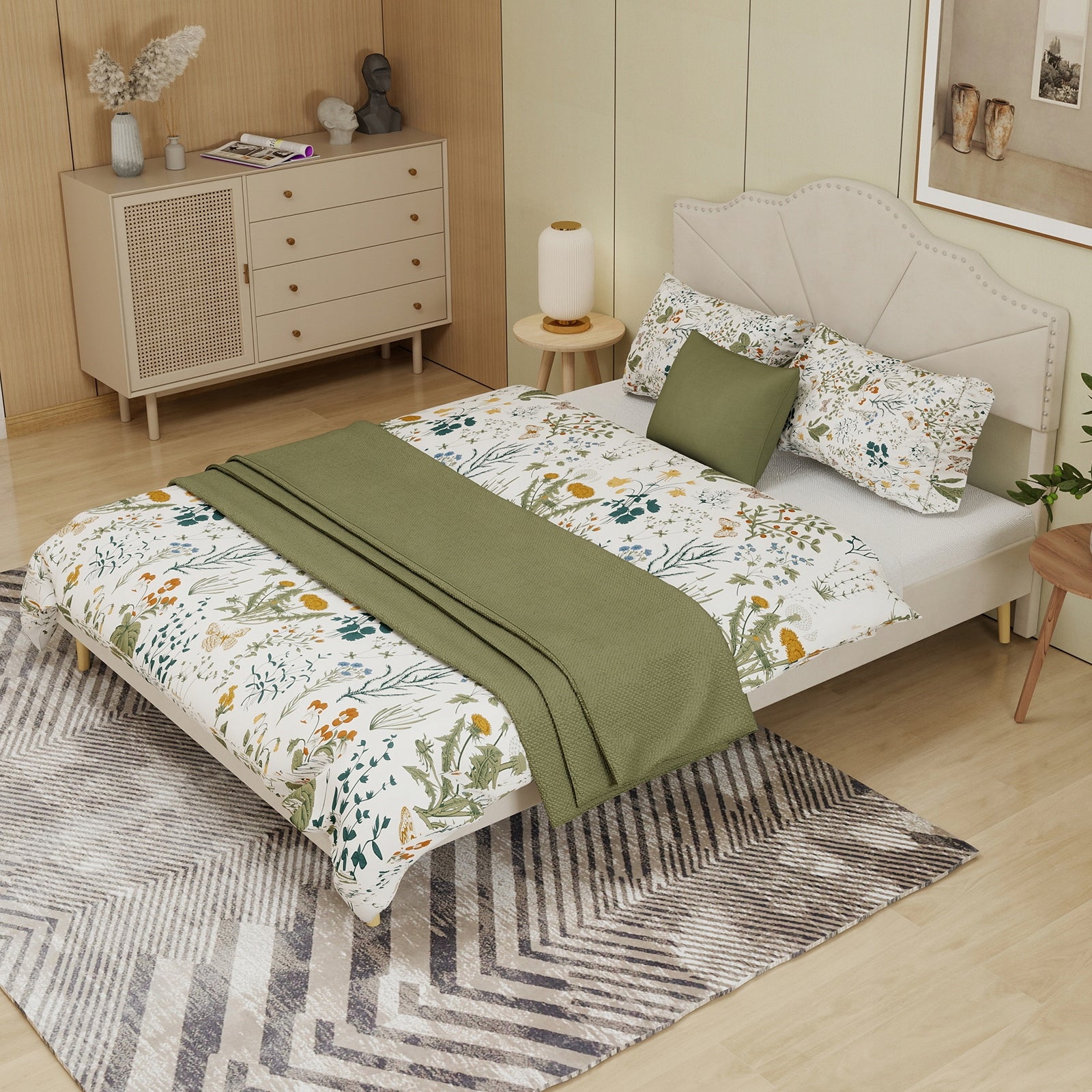 Letto imbottito 160x200 beige - Xylo - Telaio basso