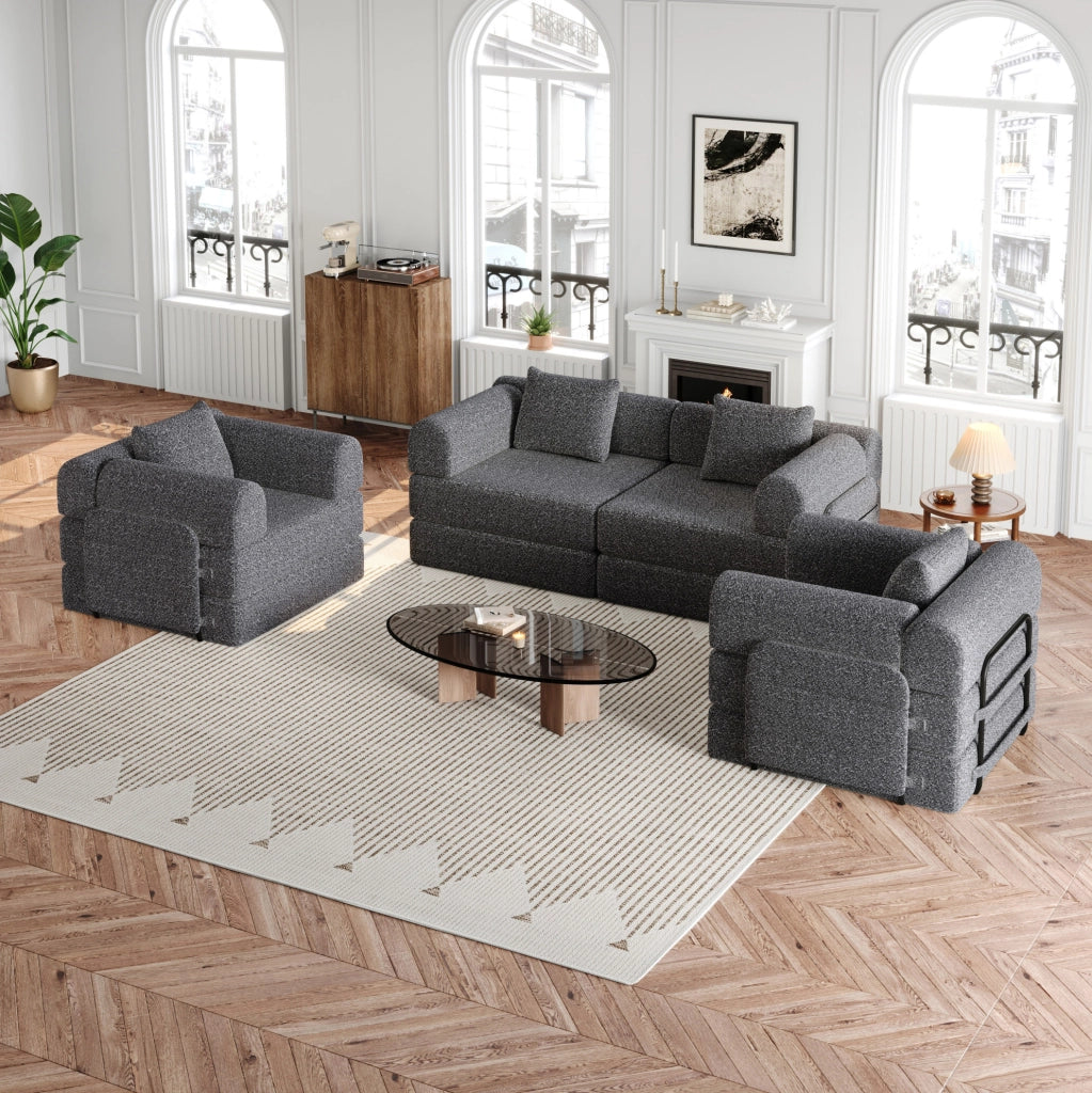 Divano letto 183,8 x 91,4 x 69,8 cm in ciniglia grigia con vano bracciolo