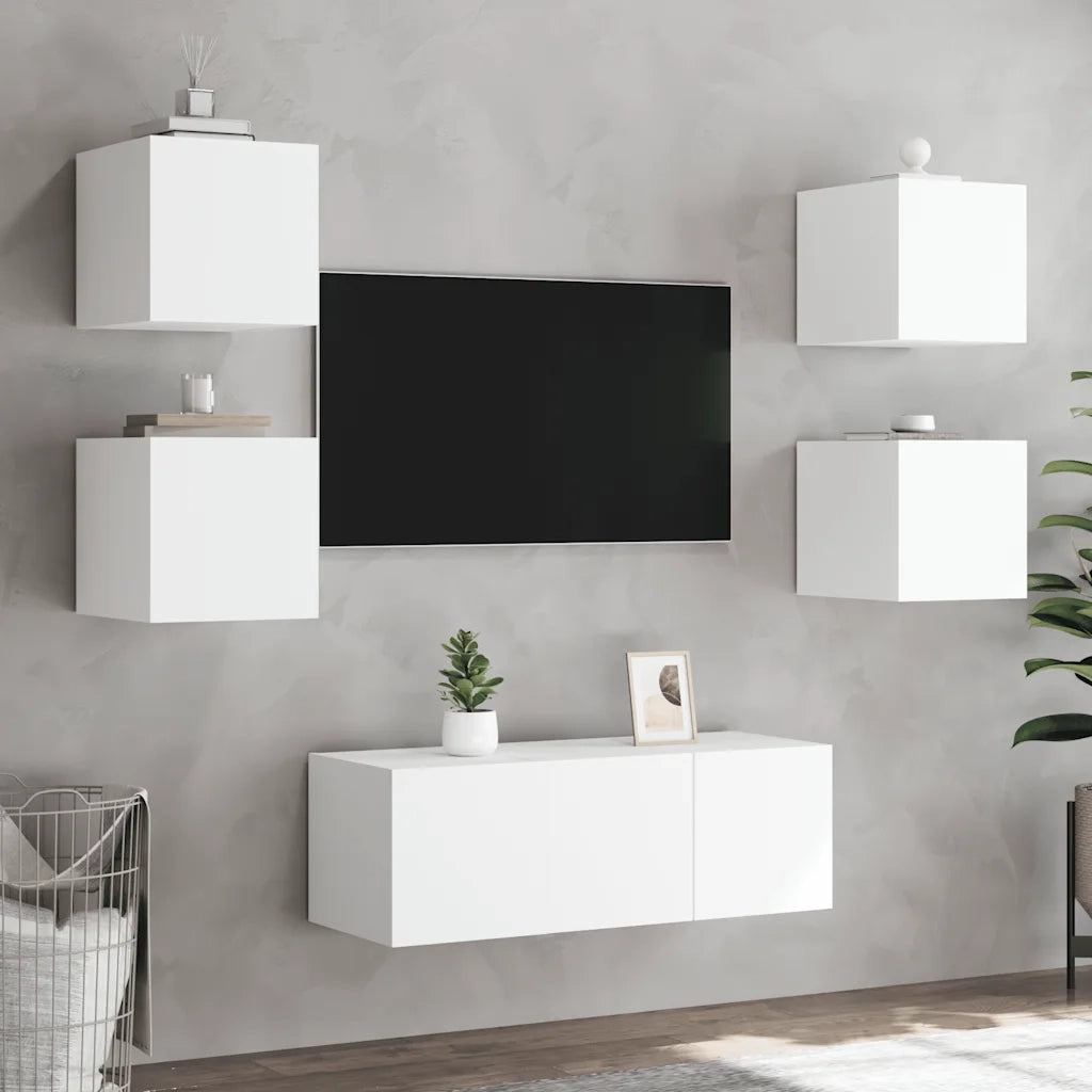 Mobili TV a Parete con Luci LED 2pz | Armadietto TV | Mobile Porta TV Bianchi 30,5x35x30 cm