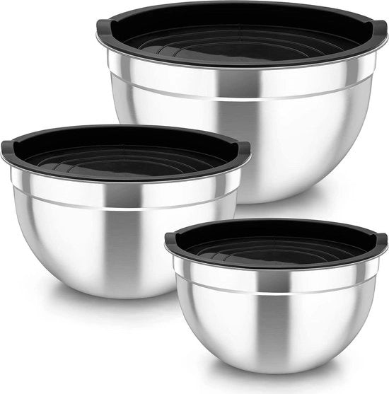 Set di contenitori in acciaio inossidabile a 3 pezzi con coperchio ermetico - nero - resistente alla lavastoviglie - 45 l, 25 l, 15 l.