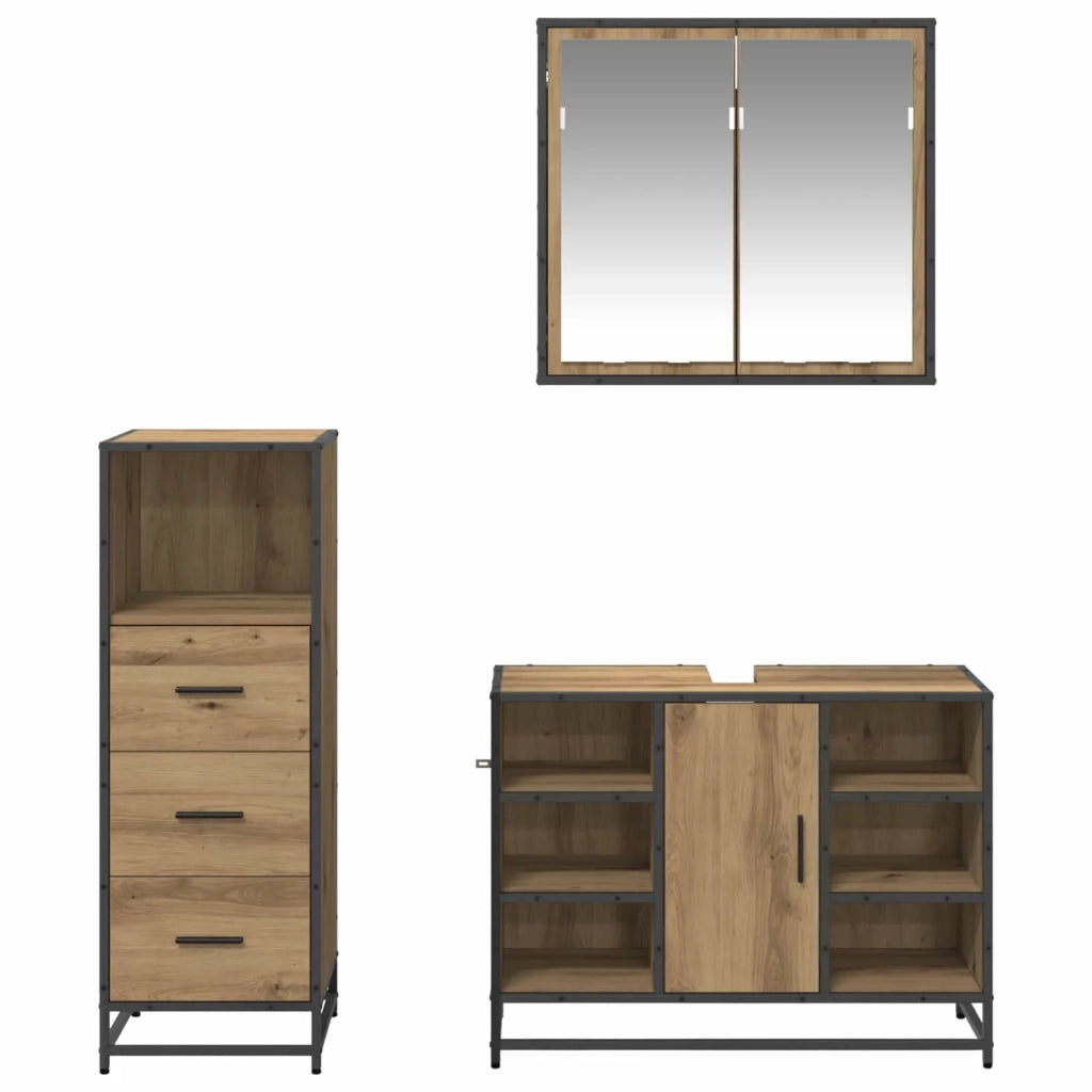 Set di mobili per il bagno con porta 3 pcs Rovere artigianale 3402525
