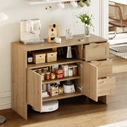 Credenza con 2 Ante e 3 Cassetti in Legno con Rattan ¨C MINIMAL ¨C 105x40x76