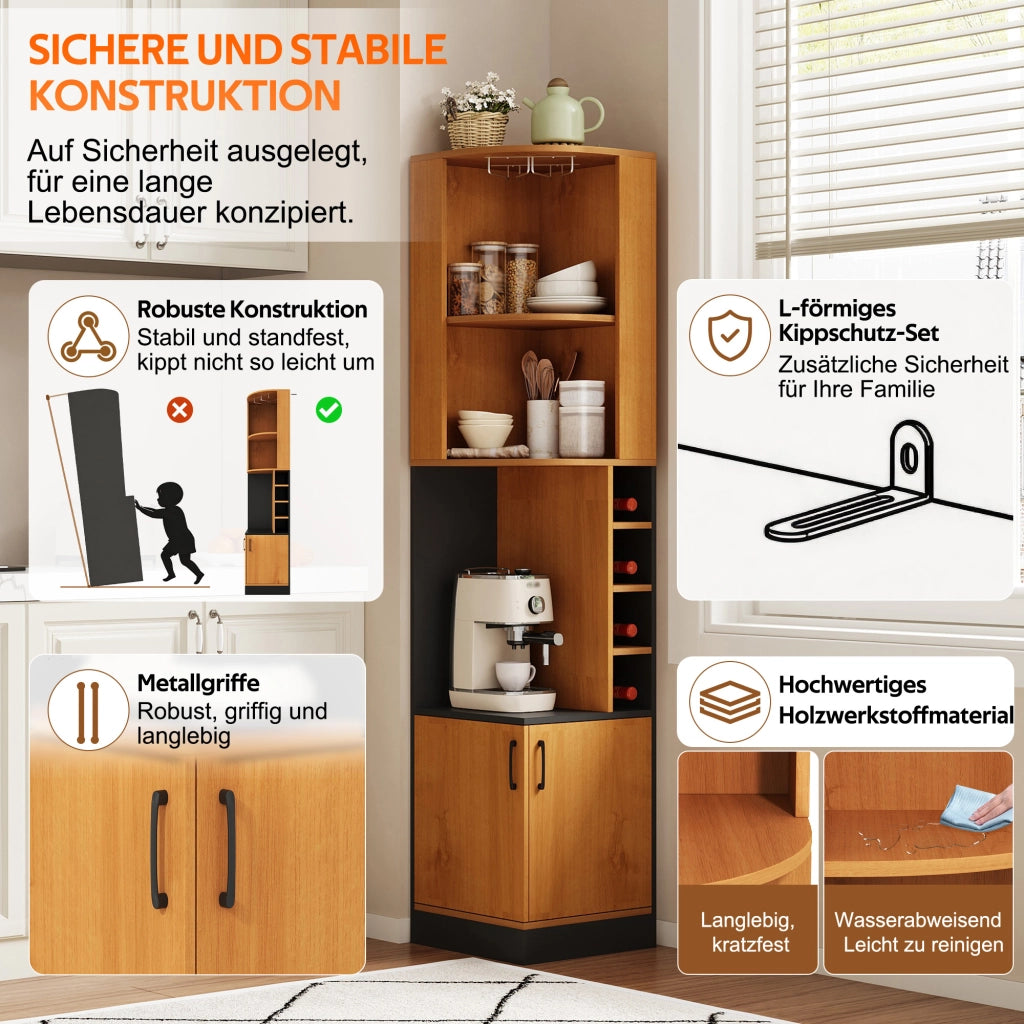 ARMADIO ANGOLO PORTA VINO 40x40x182 cm MDF Naturale con portabicchieri
