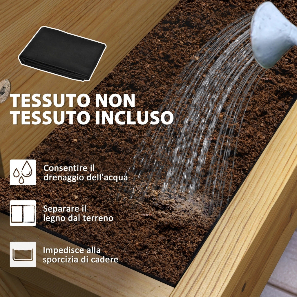 Fioriera Rialzata a 4 Livelli 75x57x60,5 cm con Fori di Drenaggio e Tessuto non Tessuto in Legno di Abete