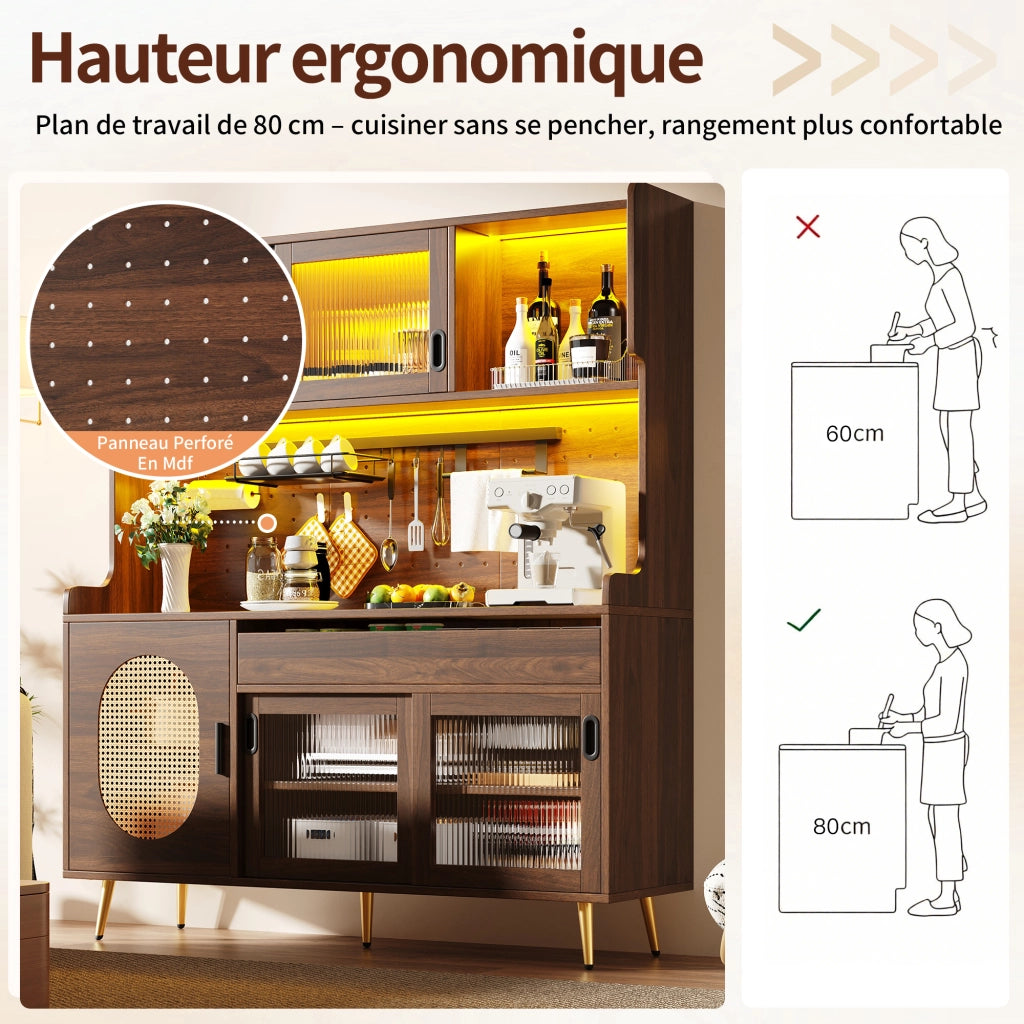 Credenza con led in mdf con ampio spazio contenitore per cucina e soggiorno marrone 145 × 39 × 171 cm