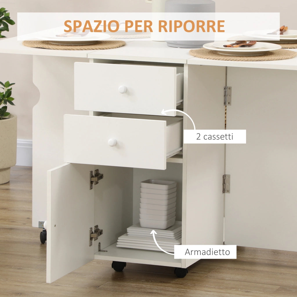 Tavolo da cucina a ribalta con cassetti e armadietto ¨C zephmum ¨C Bianco 120x80x75 cm