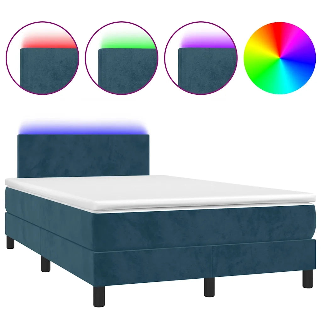 Letto a Molle con Materasso e LED Blu Scuro 120x190 cm in Velluto 3270145