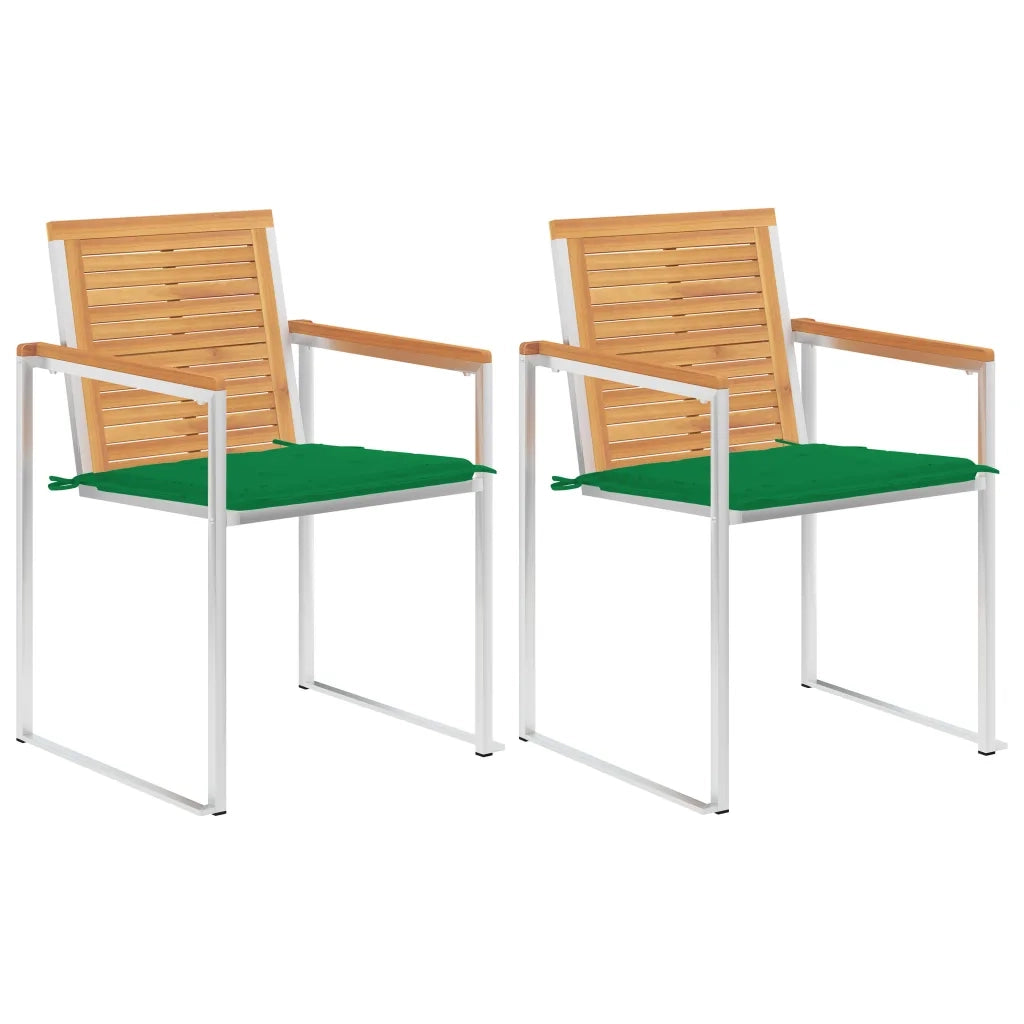 Sedie da Giardino 2 pz con Cuscini in Legno di Teak e Acciaio cod mxl 24297