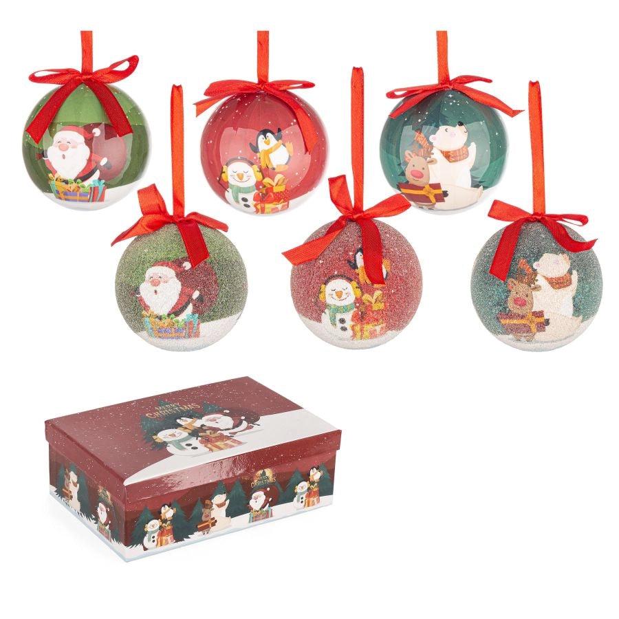 CONFEZIONE 6 PALLINE BIZZOTTO BABBO NATALE RENNA BLAINE D7,5