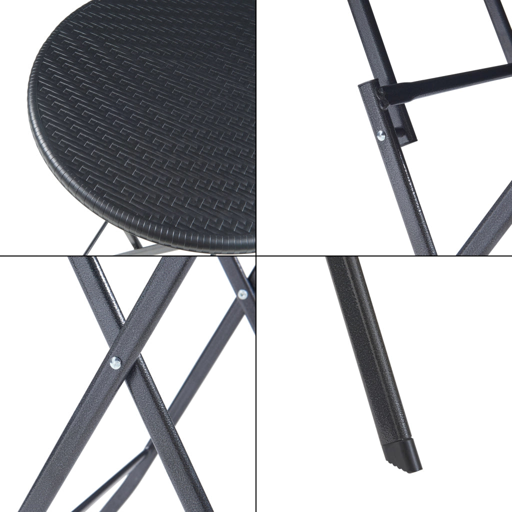 Tavolo da Picnic Mark Pieghevole Ø60 x 74 cm Nero Effetto Rattan [en.casa]