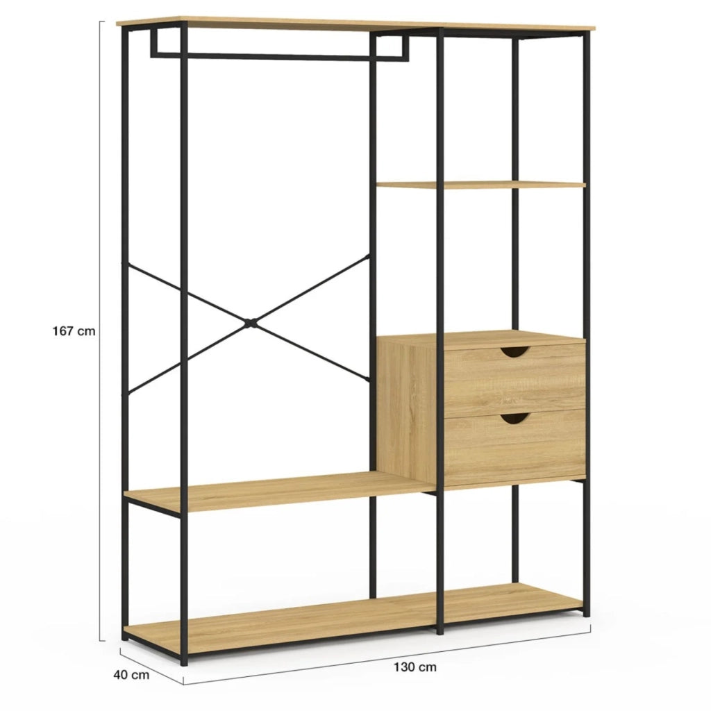 IDMarket - Armadio con ripiani e 2 cassetti L. 130 cm DETROIT design industriale