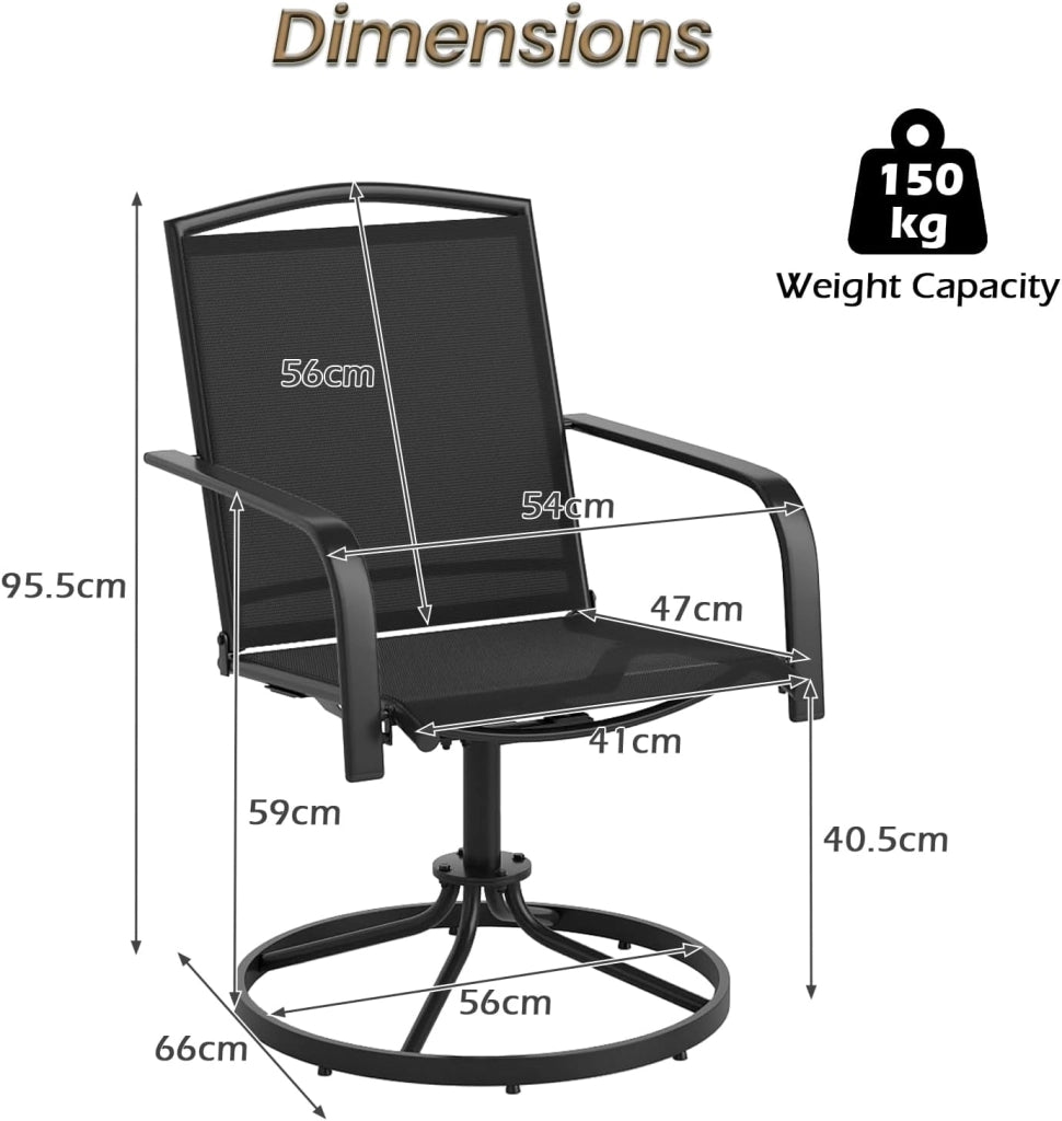 Set di 2 Sedie Girevoli a 360°, Sedia a Dondolo da Esterno con Braccioli, Schienale Alto e Seduta Traspirante, Poltrone Dondolo per Giardino, Piscina, Balcone, Balcone, Cortile (Nero)