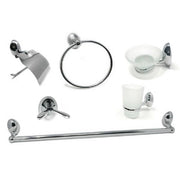 Trade Shop - Set Bagno Moderno Acciaio Cromato Vetro Satinato 6pz Porta Rotolo Sapone 52918 -