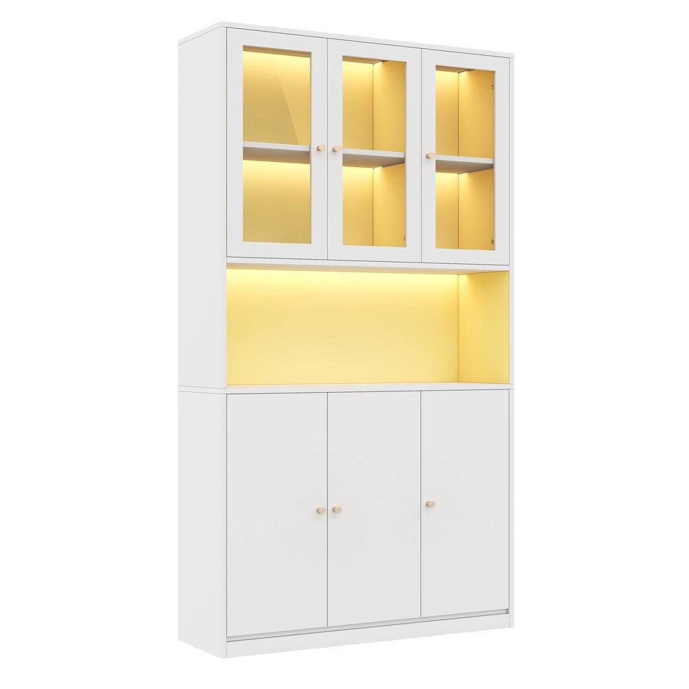 Libreria con Vetrina e Illuminazione LED ¨C Xylo ¨C Bianco, 3 Ante, Ripiani, 100x35x200