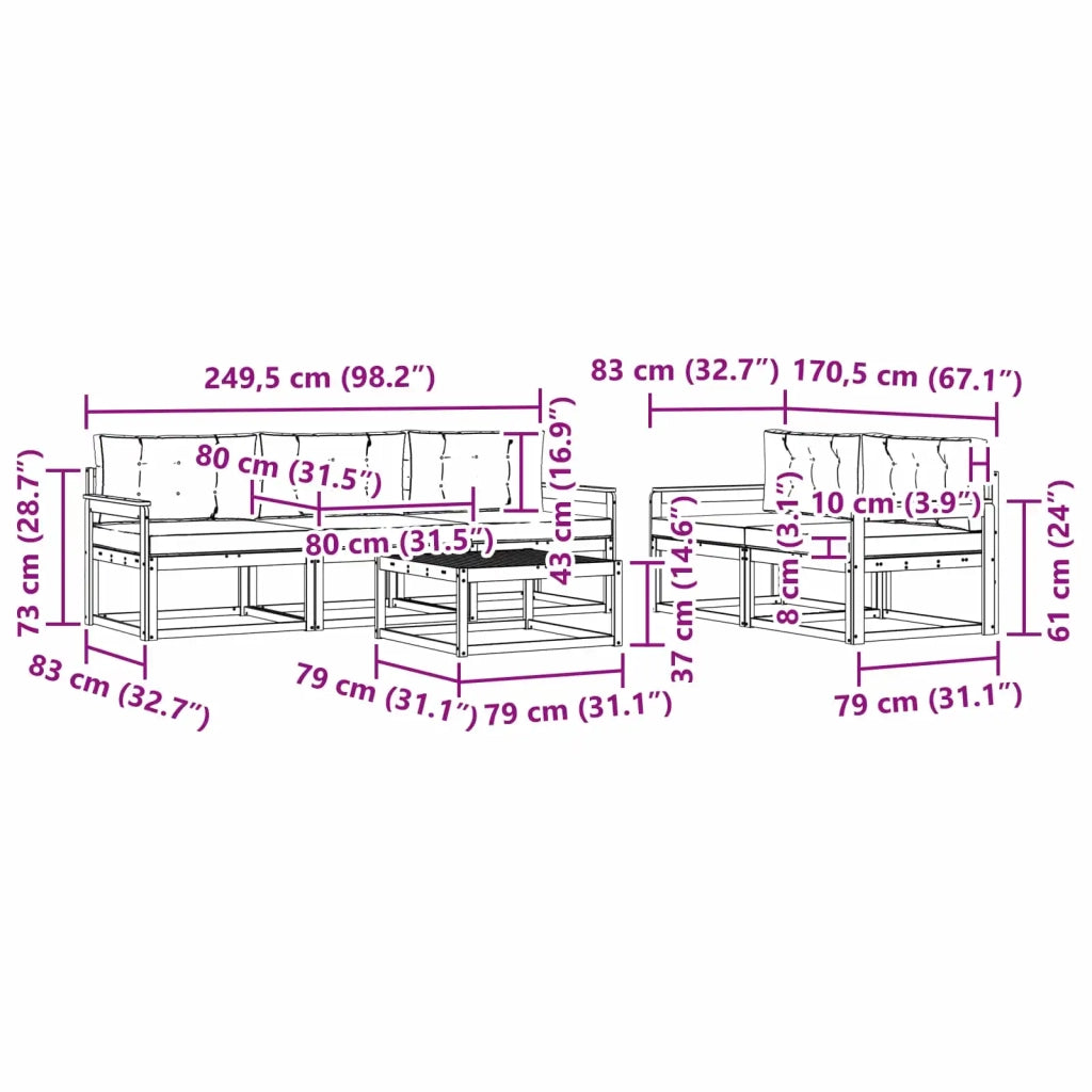 Set di divani da esterno 6 pz Bianco e Grigio Chiaro 3386050