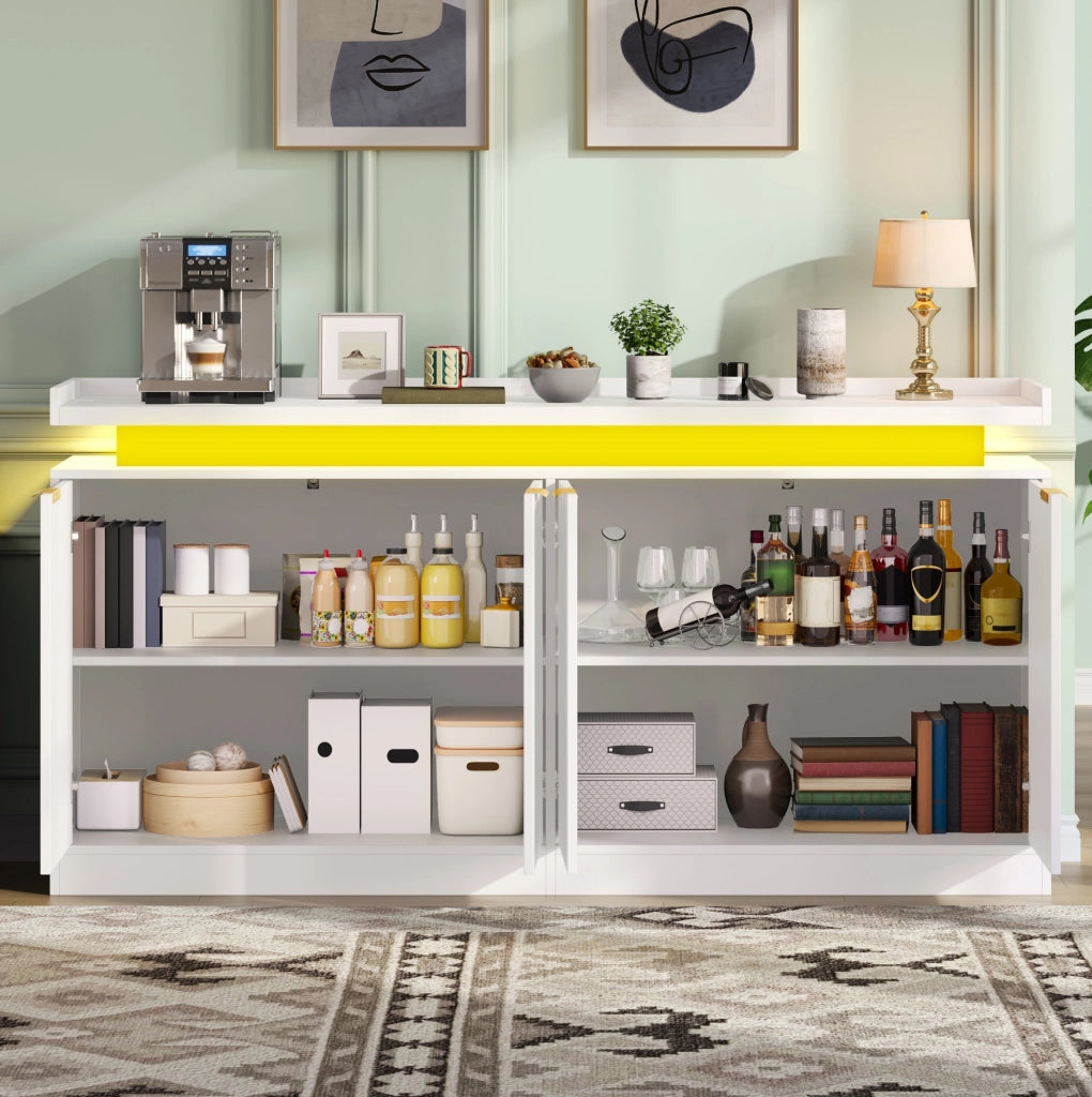 Credenza moderna con LED RGB; 160 x 39 x 83 cm; in MDF bianco