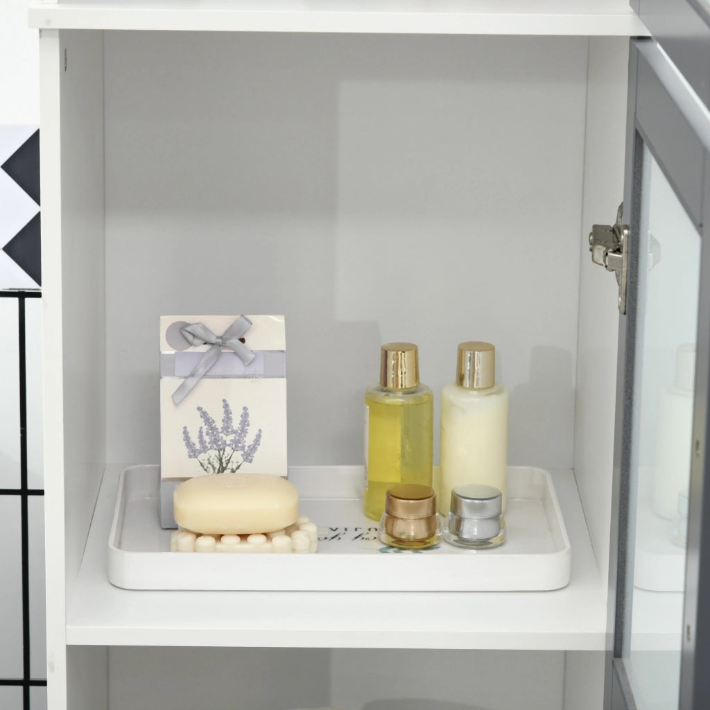 Armadio Bagno Alto con 2 Ante Vetro e Ripiani Regolabili ¨C Zephmum ¨C Bianco Grigio 37x35x190 cm