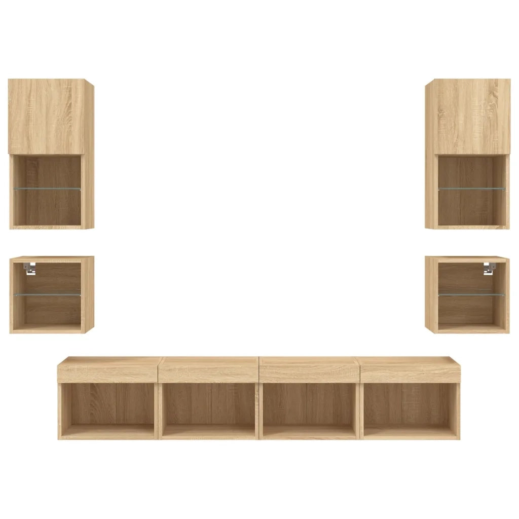 Mobili TV a Muro con LED 8pz | Armadietto TV | Mobile Porta TV Rovere Sonoma Legno Multistrato